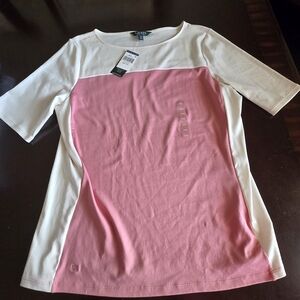 Ralph Lauren Pink and White Colorblock Tee